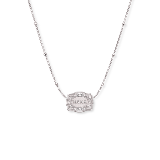 NEW! Ultra Mini Belt Buckle Necklace (Mama) - Silver: Silver